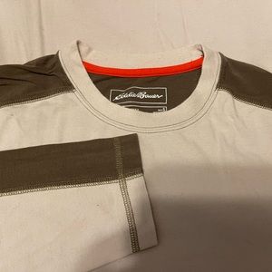 EDDIE BAUER TRAVEX LOOKOUT SPORT ACTIVEWEAR LONG SLEEVE CREAM STRIPE SHIRT SMALL